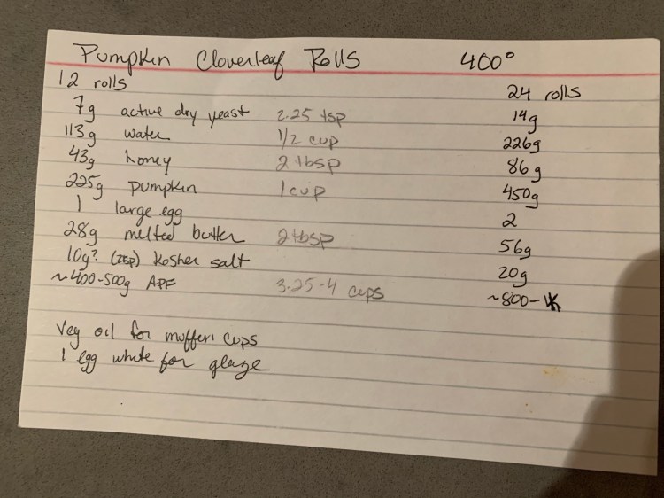 Photo of the front of my handwritten recipe card. Ingredients are listed in text further down the post. 